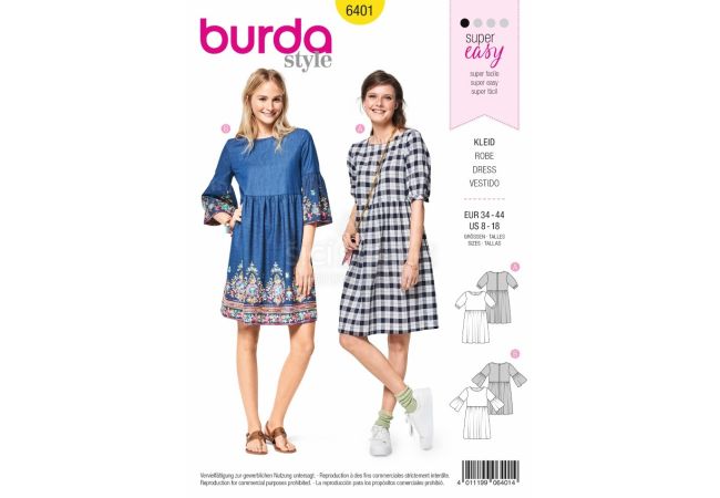 Strih Burda 6401 - Letné šaty, pohodlné šaty, flanelové šaty