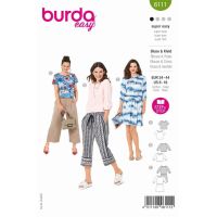 Strih Burda 6111 - Blúzka s výstrihom Carmen, blúzkové šaty s gumou v páse