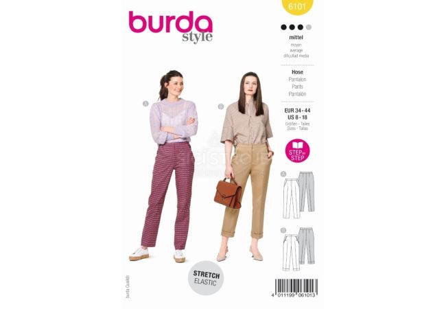 Strih Burda 6101 - Nohavice s pukmi, 7/8 nohavice