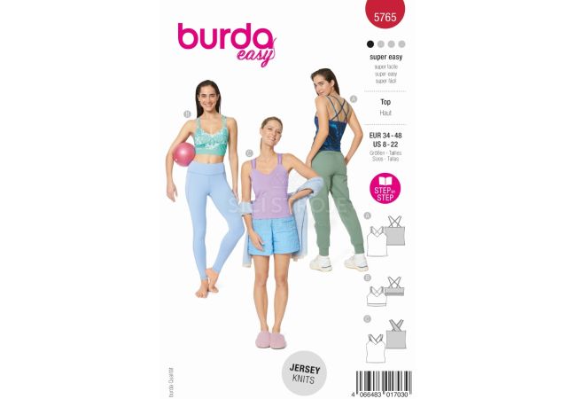 Strih Burda 5765 - Funkčný top, športové tielko, podprsenkový top