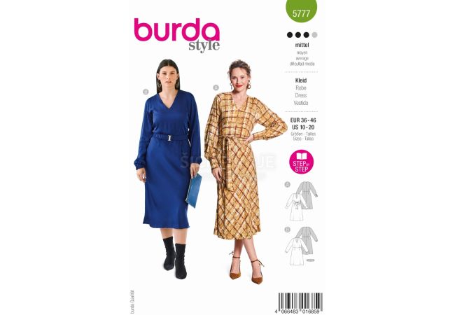 Strih Burda 5777 - Šaty s rozšírenou sukňou, midi šaty, koktailové šaty