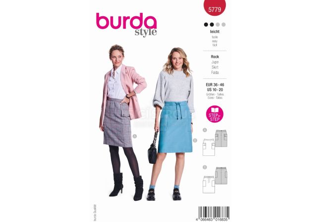 Strih Burda 5779 - Rovná sukňa, sukňa s gumou v páse