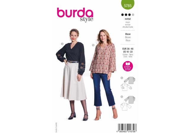 Strih Burda 5785 - Blúzka so skládkami