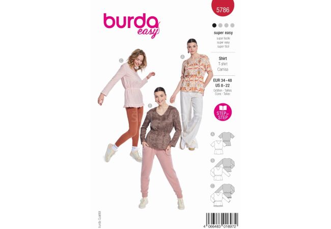 Strih Burda 5786 - Tričko s gumou v páse