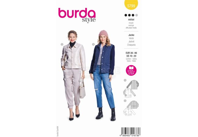 Strih Burda 5799 - Sako, prepínacia bunda, prešívaná bunda