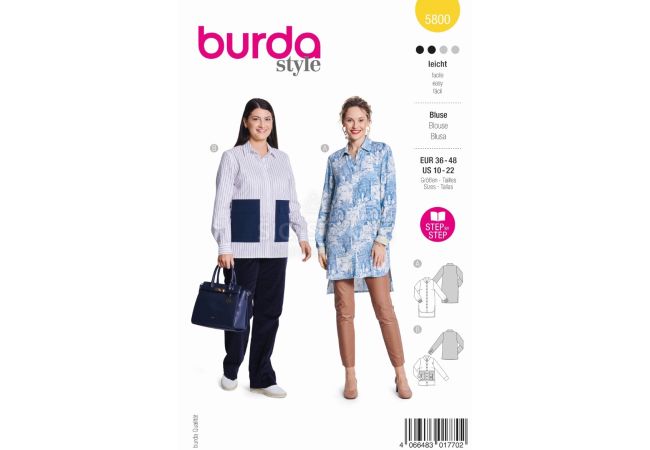 Strih Burda 5800 - Košeľa, predĺžená košeľa, košeľová tunika