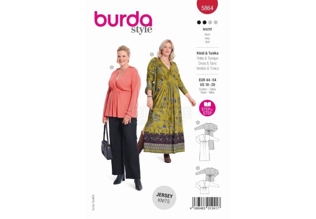 Strih Burda 5864 - Zavinovacie šaty, tunika