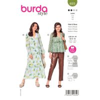 Strih Burda 6023 - Naberané maxi šaty, blúzka