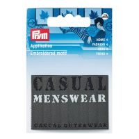 Nášivka džínsový štítok Casual Menswear, obdĺžnik, nažehľovací, čierna