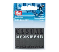 Nášivka džínsový štítok Casual Menswear, obdĺžnik, nažehľovací, čierna