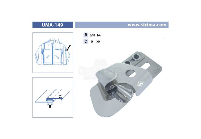 Zakladač na francúzsky šev pre šijacie stroje UMA-149 3/16 XH