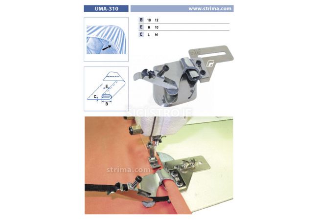 Zakladač dvojitý na vkladanie gumy pre šijacie stroje UMA-310 12/10 M